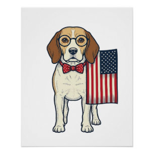 Patriotic Beagle with Flag Vintage Vector Art_1 Poster