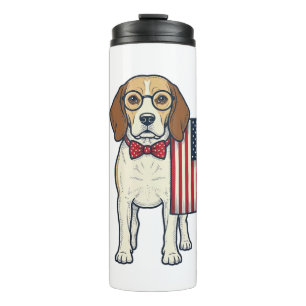 Patriotic Beagle with Flag Vintage Vector Art_1 Thermal Tumbler