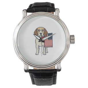 Patriotic Beagle with Flag Vintage Vector Art_1 Watch