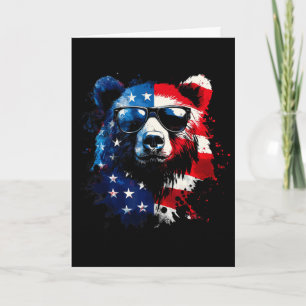 Patriotic Bear American Flag Grizzly Bear 4th Of J Card