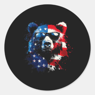 Patriotic Bear American Flag Grizzly Bear 4th Of J Classic Round Sticker