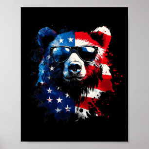 Patriotic Bear American Flag Grizzly Bear 4th Of J Poster