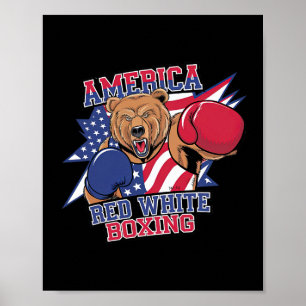 Patriotic Bear Boxing - Red White Usa Glory Poster