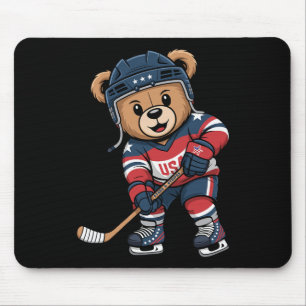 Patriotic Bear Hockey Player Cute Usa Stars And St Mouse Pad
