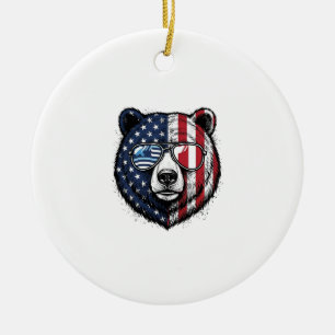 Patriotic Bear Sunglasses Vintage Vector Shirt_1 Ceramic Ornament