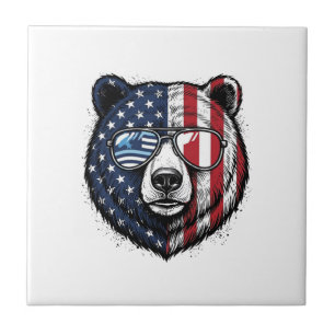 Patriotic Bear Sunglasses Vintage Vector Shirt_1 Ceramic Tile