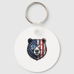 Patriotic Bear Sunglasses Vintage Vector Shirt_1 Key Ring