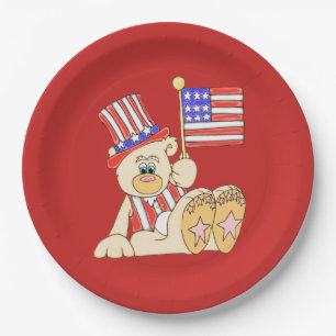 Patriotic Bear With Flag Paper Plate