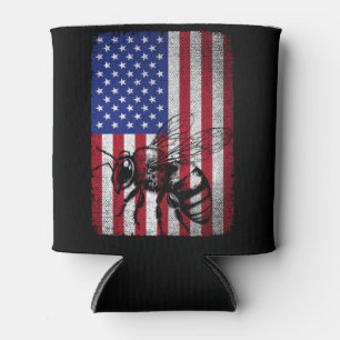 Patriotic Bee USA American Flag Beekeeping Beekeep Can Cooler