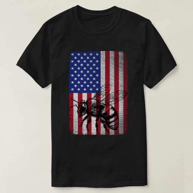 Patriotic Bee USA American Flag Beekeeping Beekeep T-Shirt (Design Front)