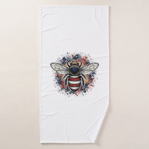 Patriotic Bee Vintage Engraving Vector Design_1 Bath Towel