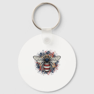 Patriotic Bee Vintage Engraving Vector Design_1 Key Ring