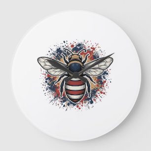 Patriotic Bee Vintage Engraving Vector Design_1 Large Clock