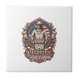Patriotic Beekeeper Vector Graphic Tee Ceramic Tile