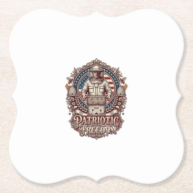 Patriotic Beekeeper Vector Graphic Tee Paper Coaster (Front)