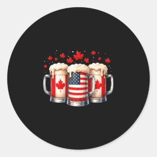 Patriotic beer canada usa flag maple leaf canadian classic round sticker