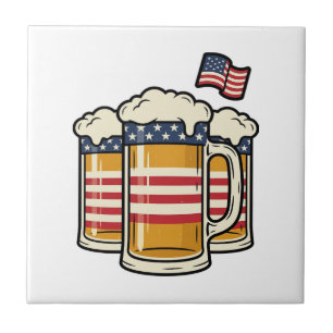 Patriotic Beer Mug Vintage Vector Design_1 Ceramic Tile