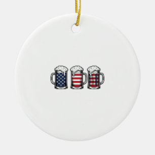 Patriotic Beer Mugs Vintage Vector Shirt Design_1 Ceramic Ornament