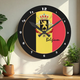 Patriotic Belgian Flag & Belgium Home / design Round Clock