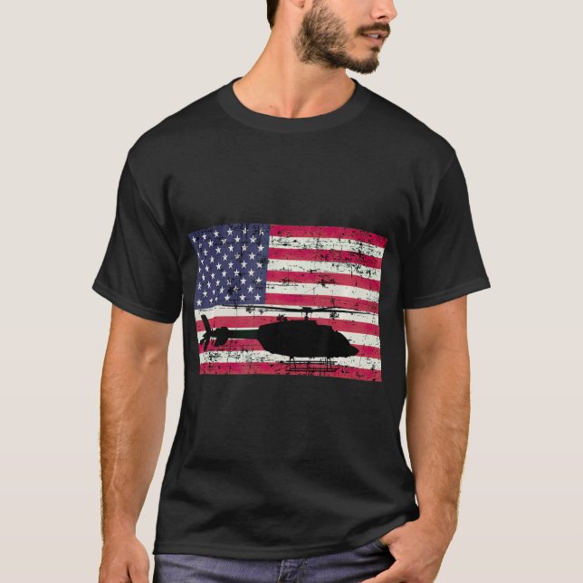 Patriotic Bell 407 helicopter American flag T-Shirt (Front)