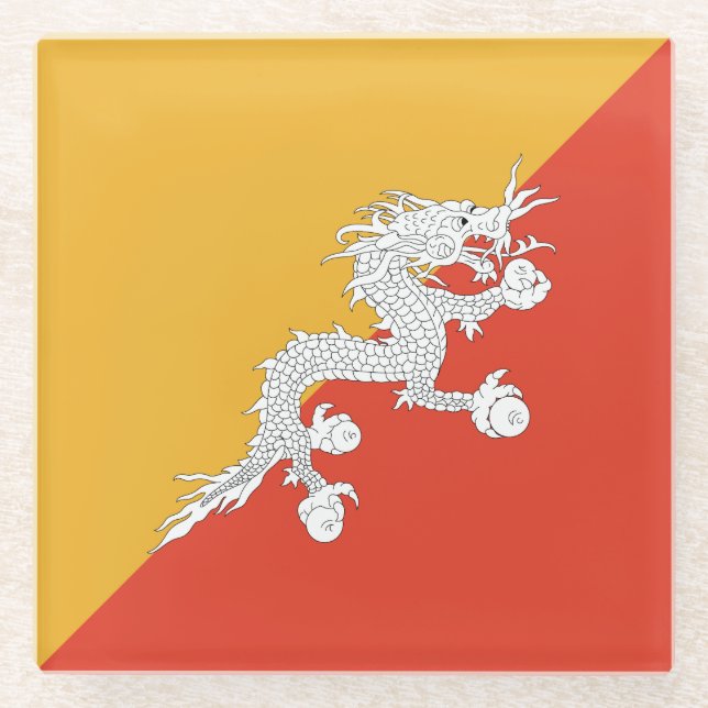 Patriotic Bhutan Flag Glass Coaster (Front)