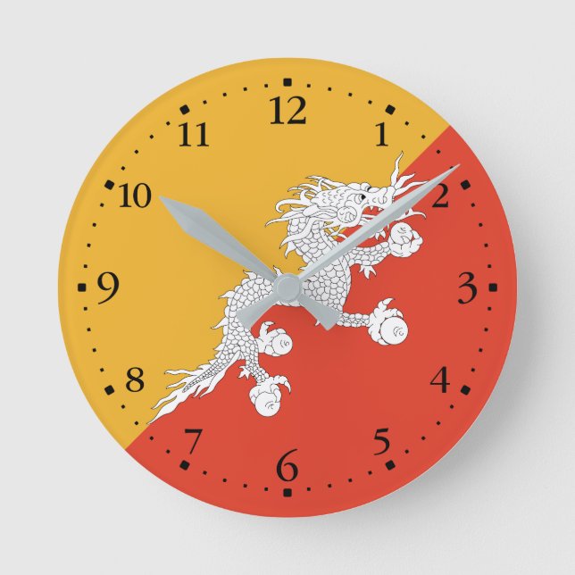 Patriotic Bhutan Flag Round Clock (Front)