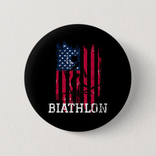 Patriotic Biathlon Athlete Usa Flag Ski Shoot Wint 6 Cm Round Badge