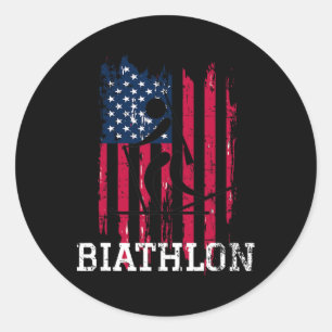 Patriotic Biathlon Athlete Usa Flag Ski Shoot Wint Classic Round Sticker