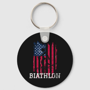 Patriotic Biathlon Athlete Usa Flag Ski Shoot Wint Key Ring