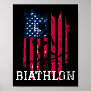 Patriotic Biathlon Athlete Usa Flag Ski Shoot Wint Poster