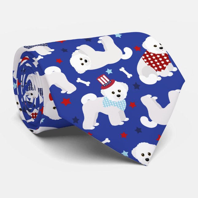Patriotic Bichon Frise Tie (Rolled)