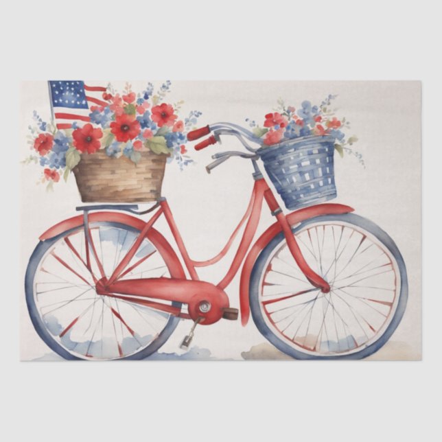 Patriotic Bicycle Blooms in Watercolor decoupage  Tissue Paper (Front)