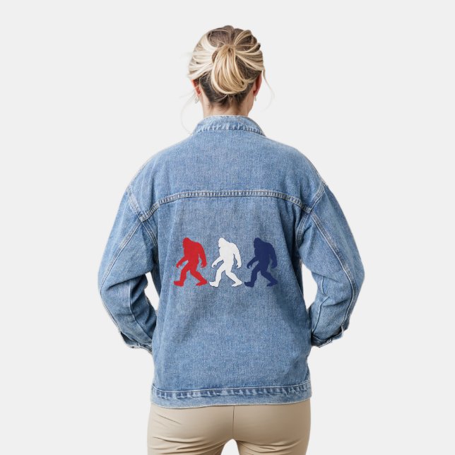 Patriotic Big Foot Sasquatch Denim Jacket (Model)