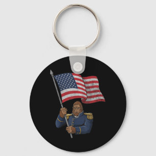 Patriotic Bigfoot Holding USA Flag Veteran Key Ring