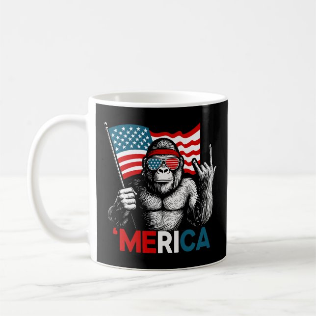 Patriotic Bigfoot Merica Independece Day Coffee Mug (Left)
