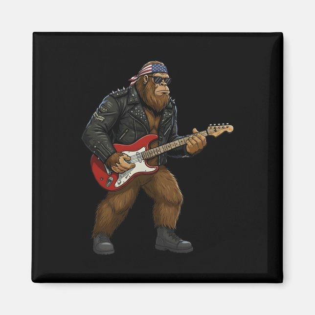 Patriotic Bigfoot Playing Guitar 4th Of July Ameri Magnet (Front)