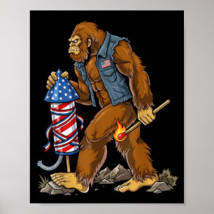 Patriotic Bigfoot Sasquatch Usa Flag Firework 4th Poster