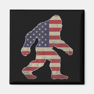 Patriotic Bigfoot Silhouette Vintage American Flag Magnet