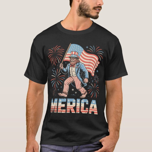 Patriotic Bigfoot Uncle Sam 4Th Of July Usa Pride  T-Shirt (Front)