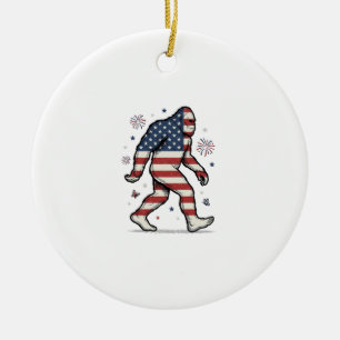 Patriotic Bigfoot Vintage Engraving Shirt Design_1 Ceramic Ornament