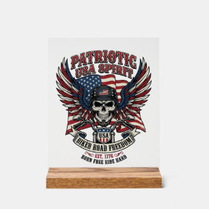 Patriotic Biker Skull Biker Road Freedom Patriot A Acrylic Sign