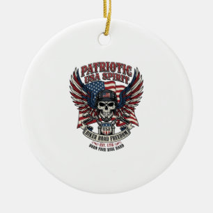 Patriotic Biker Skull Biker Road Freedom Patriot A Ceramic Ornament