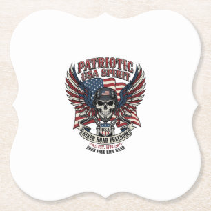 Patriotic Biker Skull Biker Road Freedom Patriot A Paper Coaster