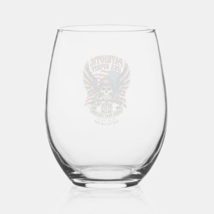 Patriotic Biker Skull Biker Road Freedom Patriot A Stemless Wine Glass