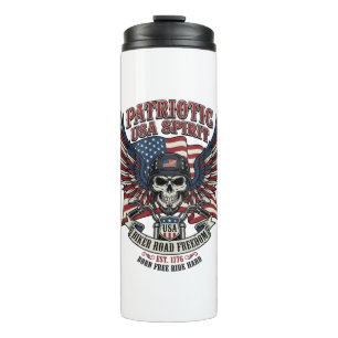 Patriotic Biker Skull Biker Road Freedom Patriot A Thermal Tumbler