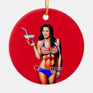 Patriotic Bikini Fitness Model Thunder_Cove  Ceramic Ornament