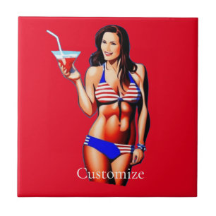 Patriotic Bikini Fitness Model Thunder_Cove  Ceramic Tile