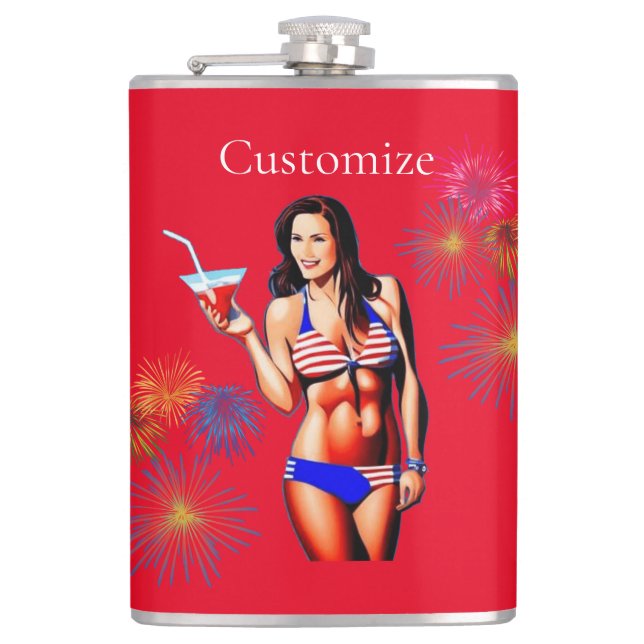 Patriotic Bikini Fitness Model Thunder_Cove  Hip Flask (Front)