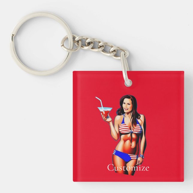 Patriotic Bikini Fitness Model Thunder_Cove  Key Ring (Front)