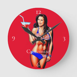 Patriotic Bikini Fitness Model Thunder_Cove Round Clock